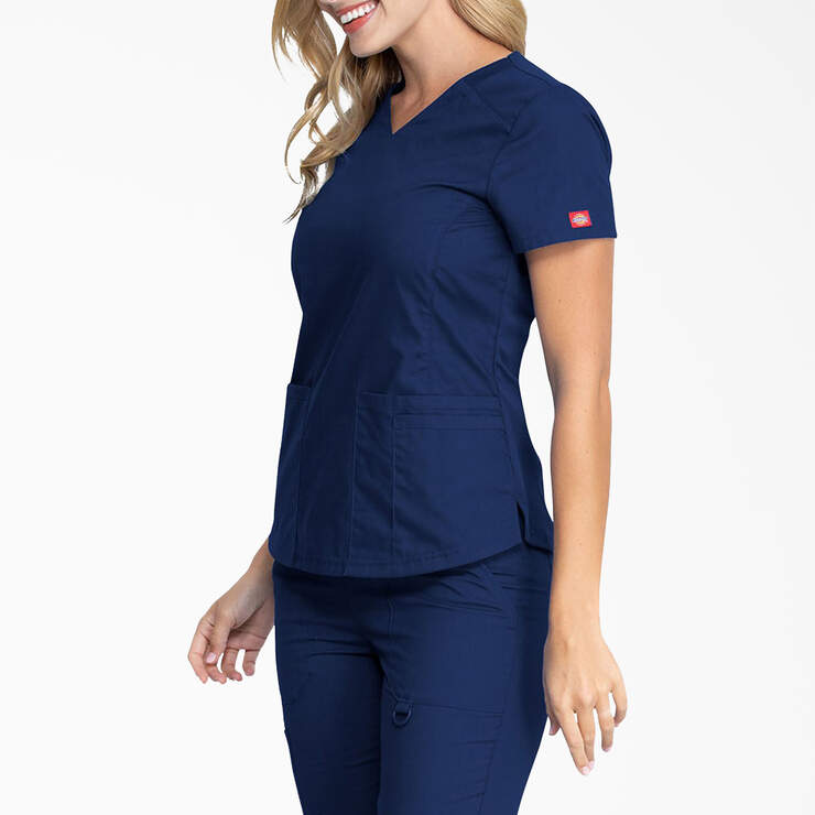 Women's EDS Signature V-Neck Scrub Top with Zip Pocket - Navy Blue (NVY) image number 3