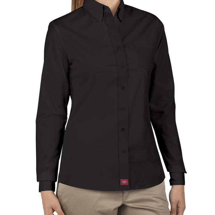 Dickies Girl Juniors' Long Sleeve Button-Down Shirt - Black (BLK) image number 1