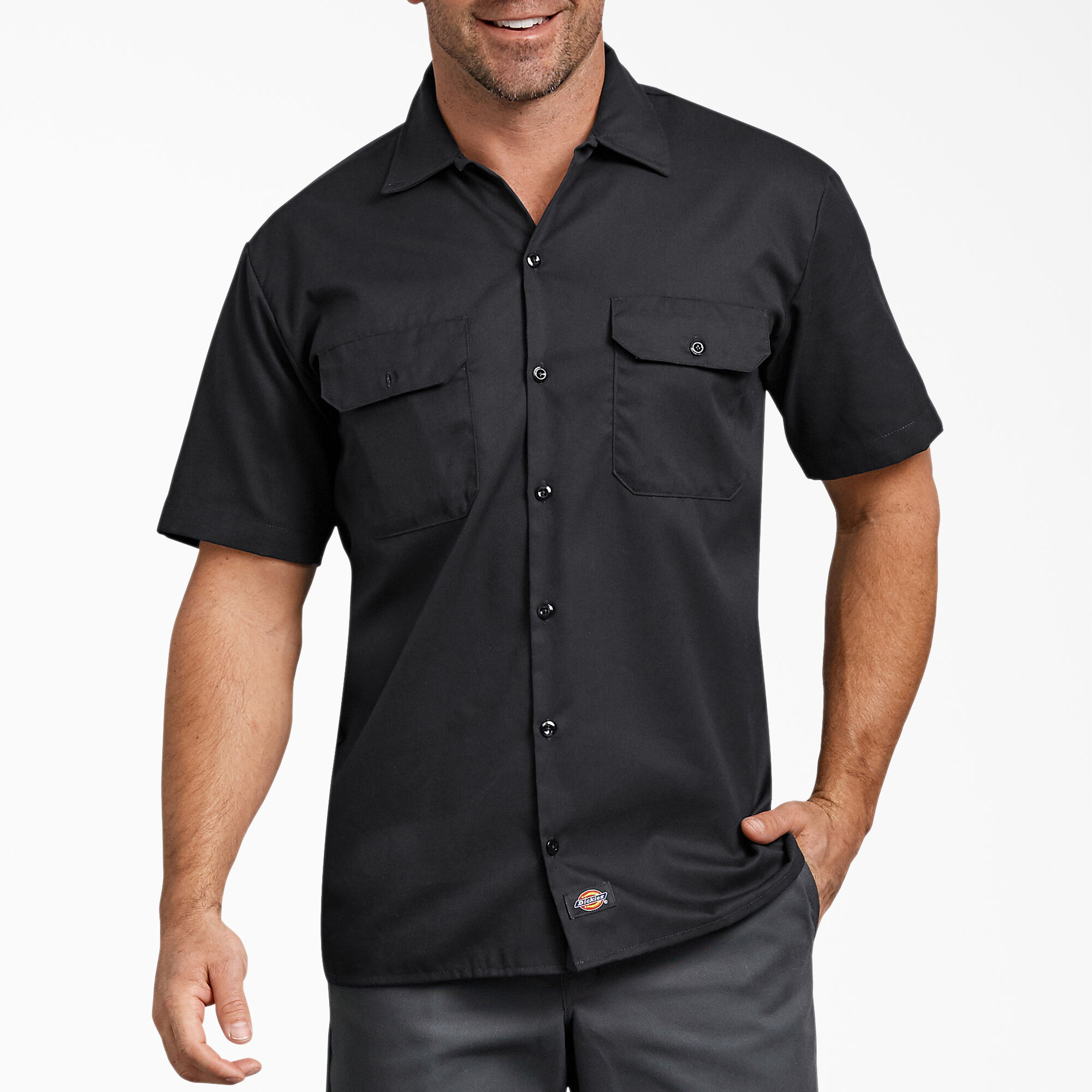 Dickies Mens Short-Sleeve Flex Work Shirt Slim Fit Button Down Shirt