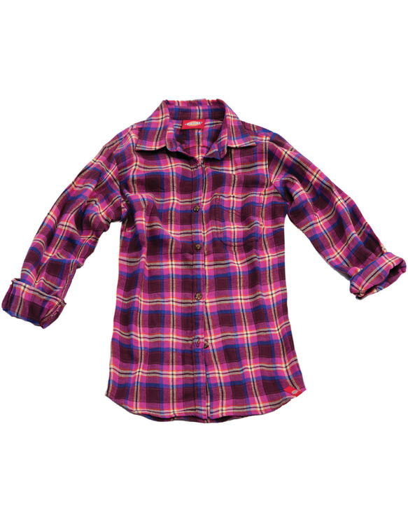 Girls Long Sleeve Flannel Shirt - MAGENTA HAZE/ROYAL BLUE PLAID (ZRP)