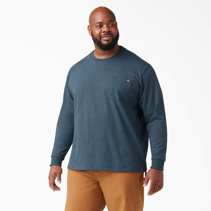 Heavyweight Heathered Long Sleeve Pocket T-Shirt - Baltic Blue (BUD) image number 3