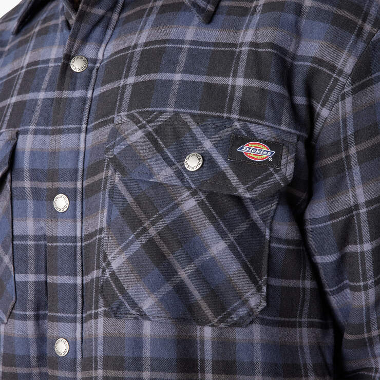 Water Repellent Fleece-Lined Flannel Shirt Jacket - Navy/Black Plaid (B2D) image number 8