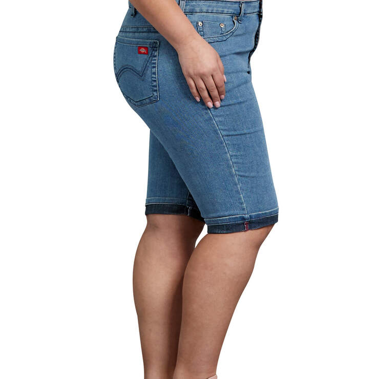 Womens' Plus Slim Fit 13" Stretch Denim 5-Pocket Shorts - Stonewashed Light Blue (LSW) image number 3