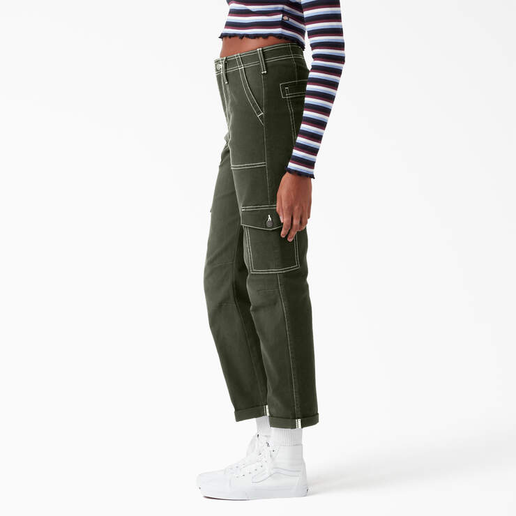 Women's Skinny Fit Cuffed Cargo Pants - Olive Green (OG) image number 3