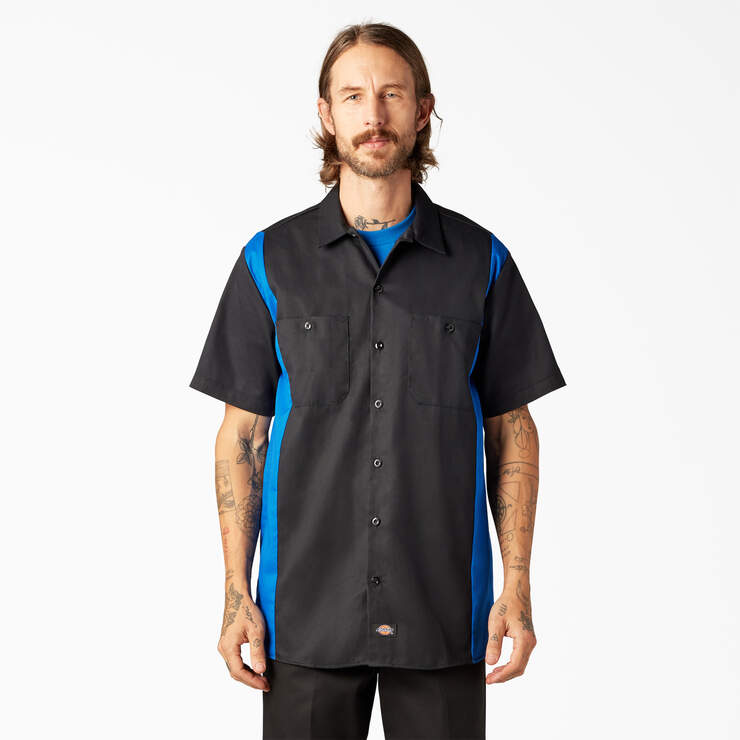 Two-Tone Short Sleeve Work Shirt - Black/Royal Blue (BKRB) image number 1