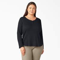 Women's Plus Henley Long Sleeve Shirt - Black (KBK)
