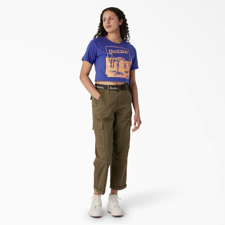 Women's Desert Graphic Cropped T-Shirt - Satin Sky (SK2) image number 4