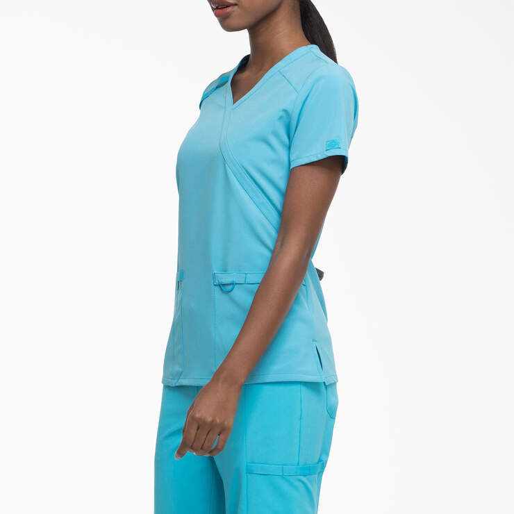 Women's EDS Essentials Mock Wrap Scrub Top - Turquoise (TQ) image number 3
