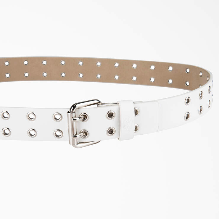 Women's Leather Double Grommet Belt - White (WH) image number 2