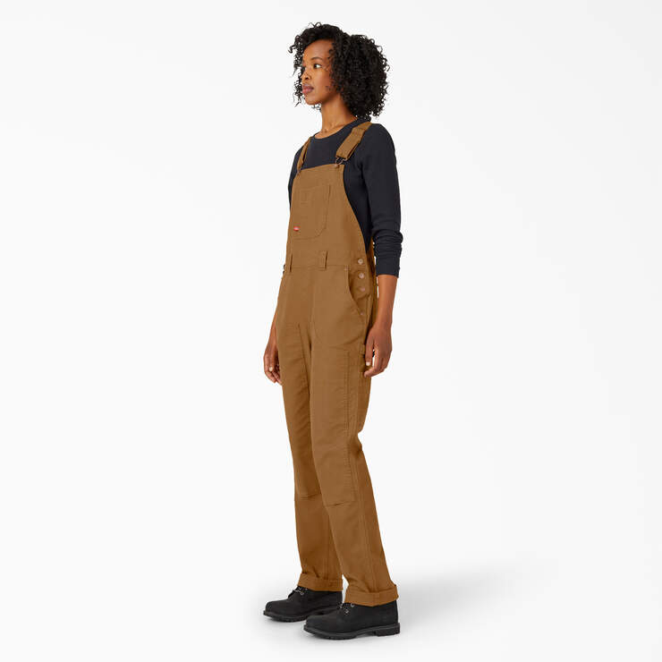 Women's Straight Fit Duck Double Front Bib Overalls - Rinsed Brown Duck (RBD) image number 3