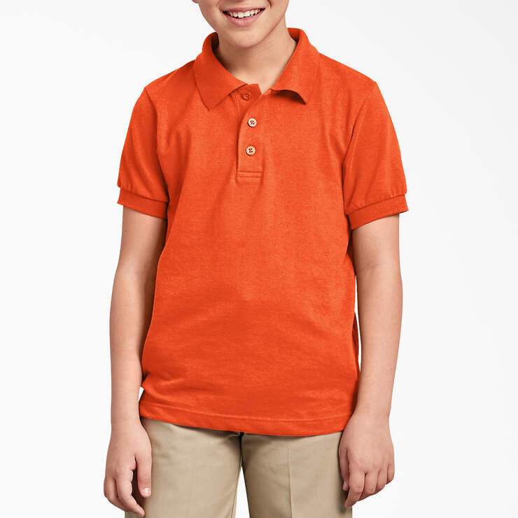 Kids' Piqué Short Sleeve Polo, 4-20 - Orange (OR) image number 1