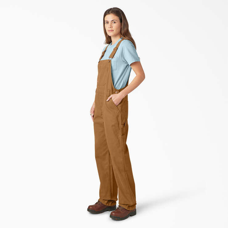 Women's Relaxed Fit Bib Overalls - Rinsed Brown Duck (RBD) image number 3