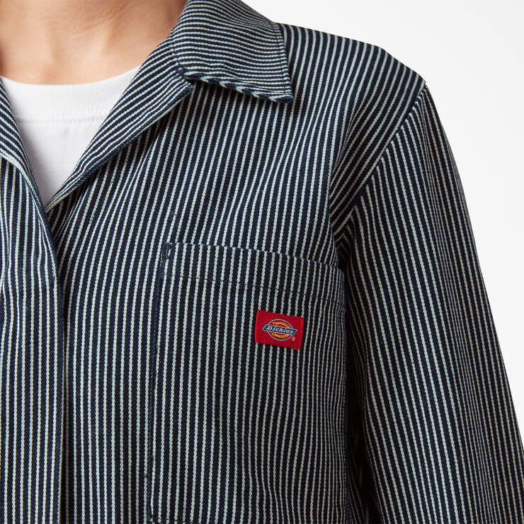 Women's Relaxed Fit Long Sleeve Hickory Stripe Coveralls - Rinsed Hickory Stripe (RHS) image number 5