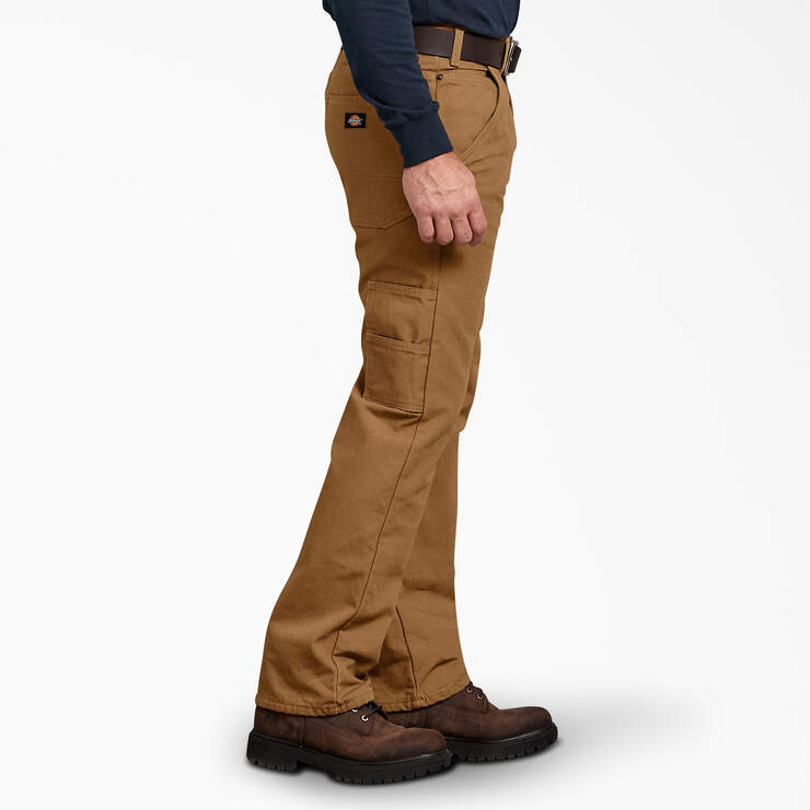 Relaxed Straight Fit Flannel-Lined Carpenter Duck Pants - Rinsed Brown Duck (RBD) image number 3