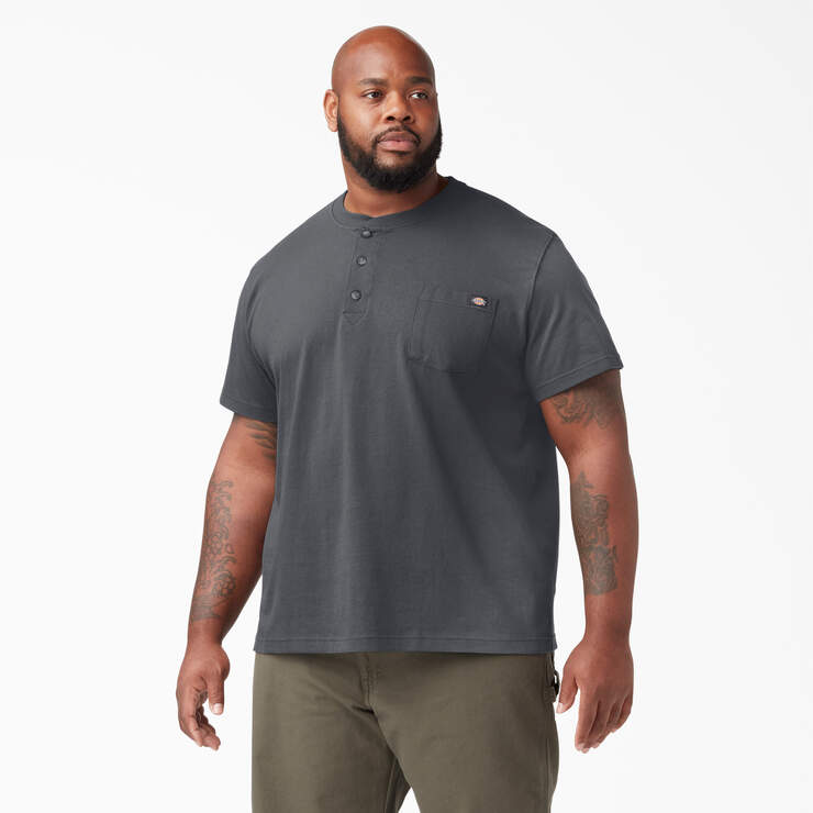 Heavyweight Short Sleeve Henley T-Shirt - Charcoal Gray (CH) image number 4