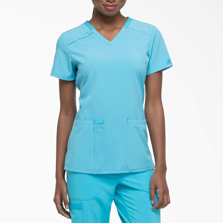 Women's EDS Essentials V-Neck Scrub Top - Turquoise (TQ) image number 1
