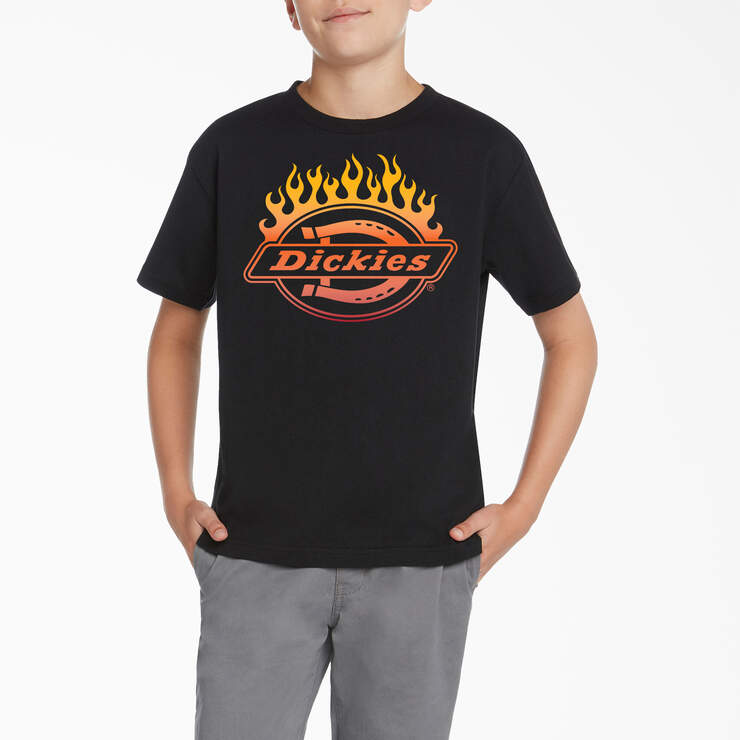 Boys' Short Sleeve Flaming Logo T-Shirt - Black (BLK) image number 1