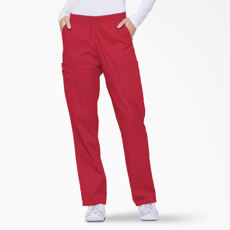 Women's EDS Signature Tapered Leg Cargo Scrub Pants - Red (RD) image number 1