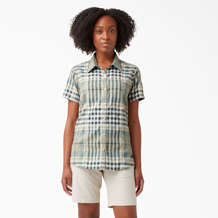 Women&#39;s Cooling Short Sleeve Work Shirt - Green Plaid &#40;1PR&#41;