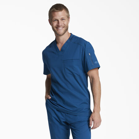 Men&#39;s Dynamix V-Neck Scrub Top with Zip Pocket - Caribbean Blue &#40;CRB&#41;