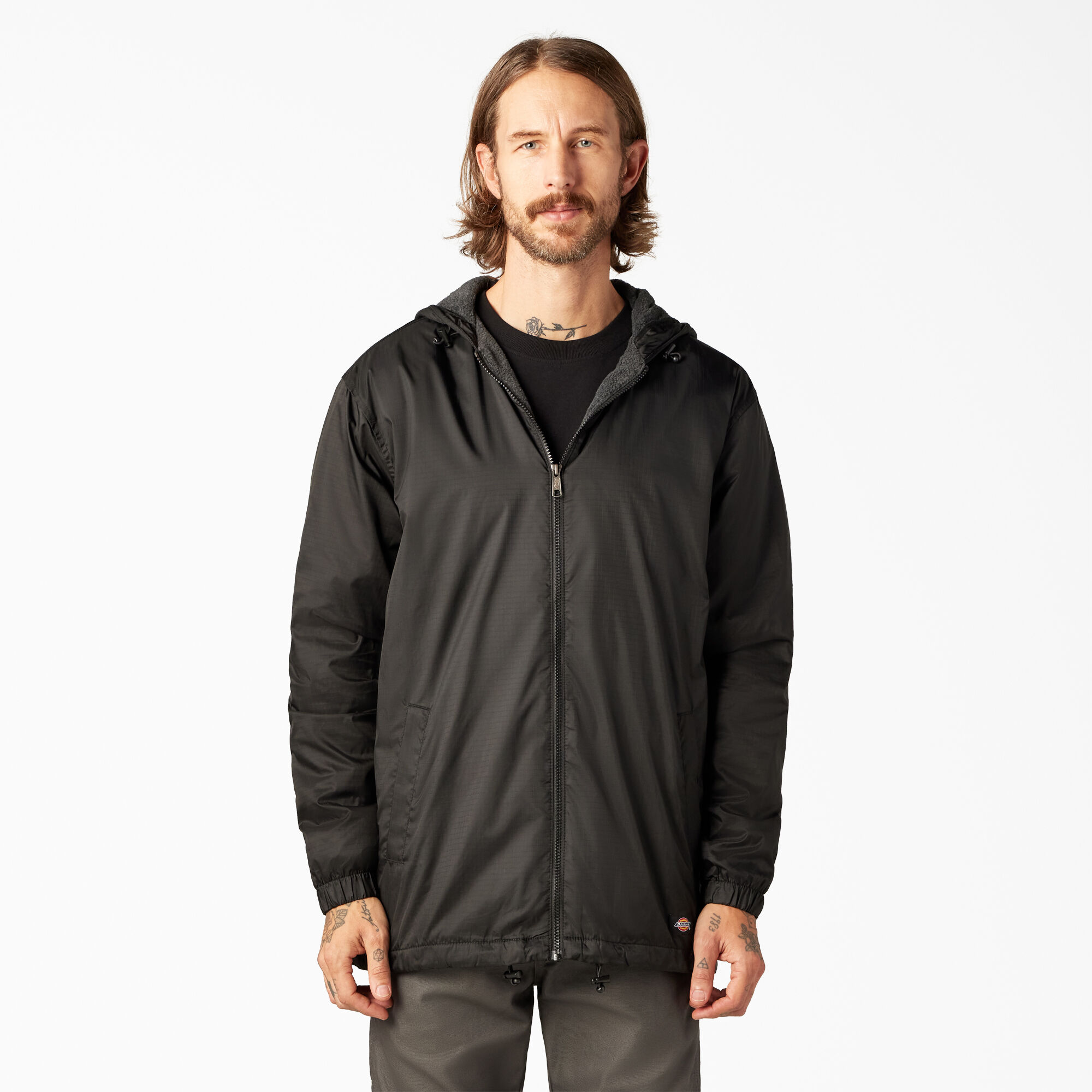 sherpa lined nylon zip up jacket