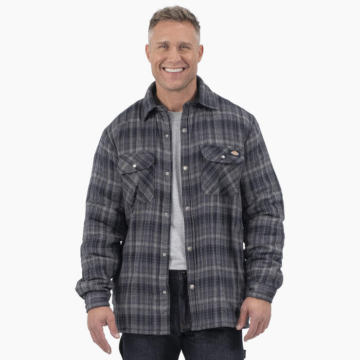 Water Repellent Fleece-Lined Flannel Shirt Jacket - Charcoal/Black Ombre Plaid (A1T) image number 1