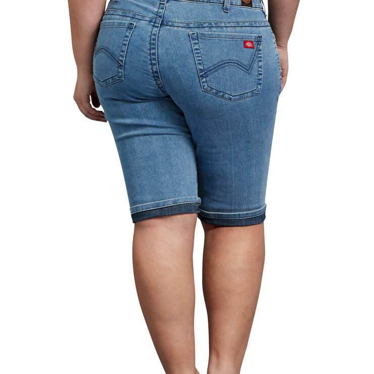 Womens' Plus Slim Fit 13" Stretch Denim 5-Pocket Shorts - Stonewashed Light Blue (LSW) image number 2