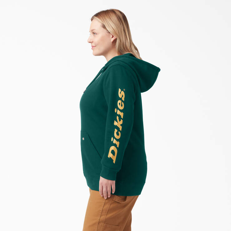 Women's Plus Water Repellent Sleeve Logo Hoodie - Forest Green (FT) image number 3