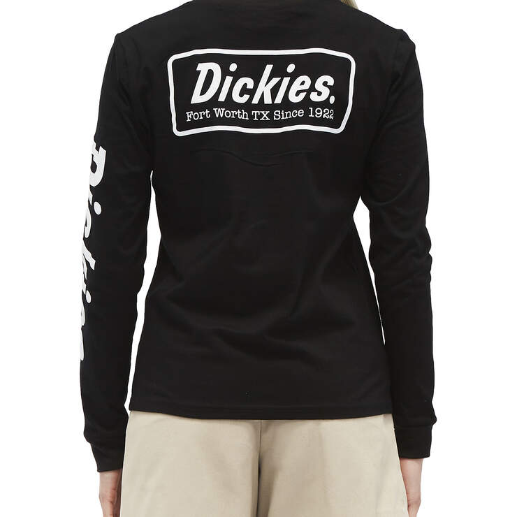 Dickies Girl Juniors' Logo Long Sleeve T-Shirt - Black/White (BKW) image number 2