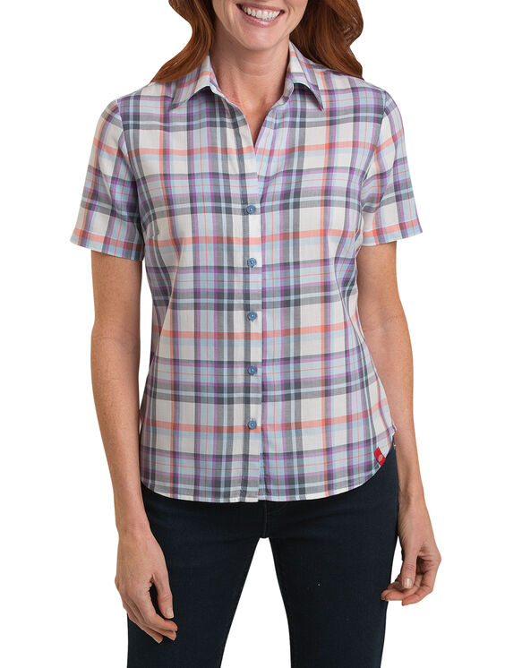 white and blue plaid shirt women's