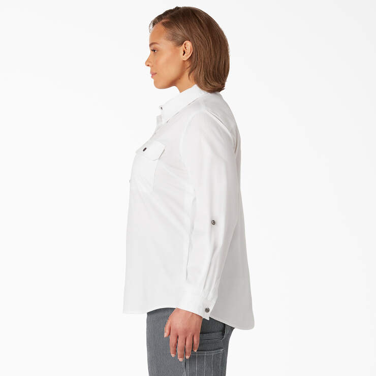 Women’s Plus Long Sleeve Roll-Tab Work Shirt - White (WH) image number 3