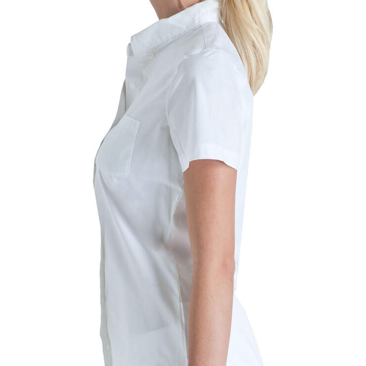 Dickies Girl Juniors' Poplin Short Sleeve Button Down Shirt - White (WHT) image number 3