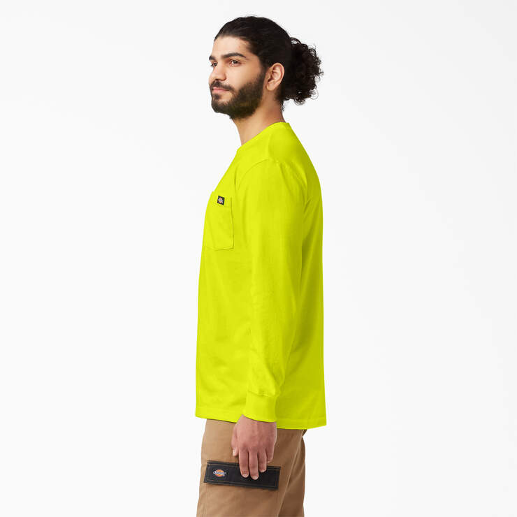 Heavyweight Neon Long Sleeve Pocket T-Shirt - Bright Yellow (BWD) image number 3