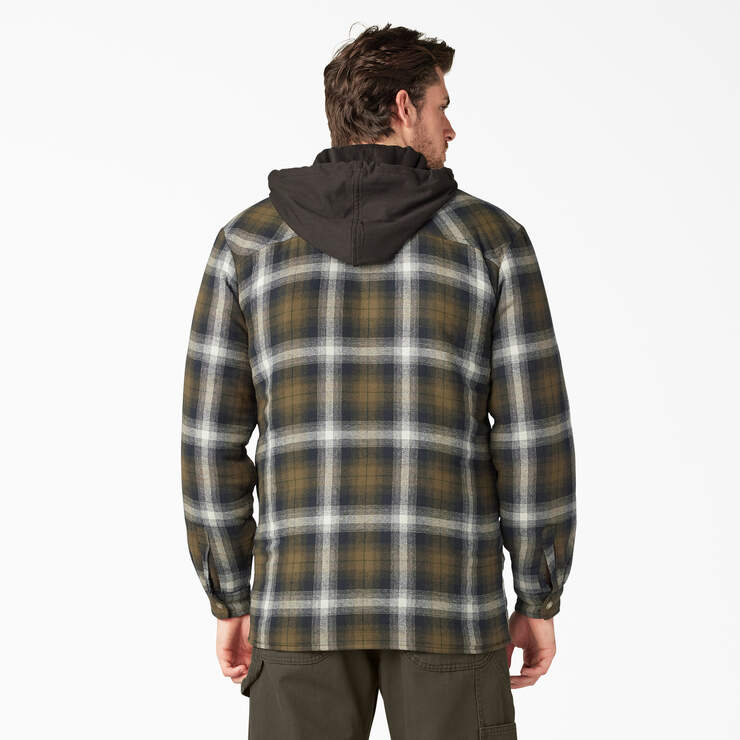 Water Repellent Flannel Hooded Shirt Jacket - Dark Olive/Black Plaid (A2A) image number 2