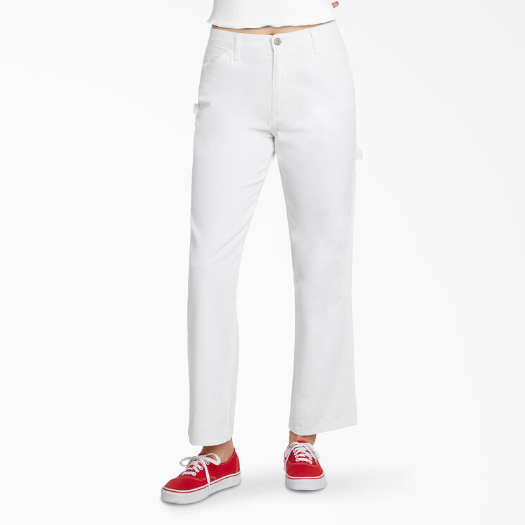 Dickies Girl Juniors&#39; Relaxed Fit Carpenter Pants - White &#40;WHT&#41;