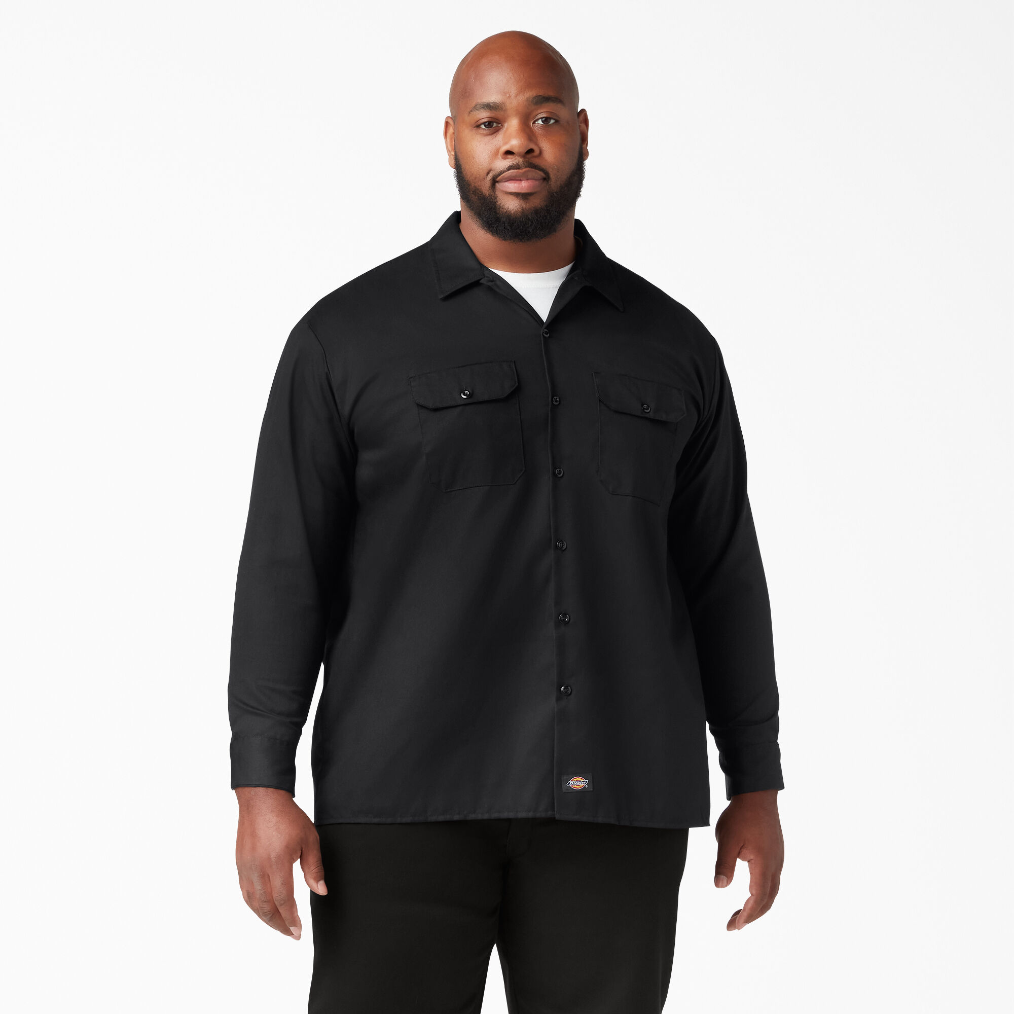 Black Dickies Occupational Workwear LL535BK Polyester/Cotton Mens Long Sleeve Industrial Work Shirt 