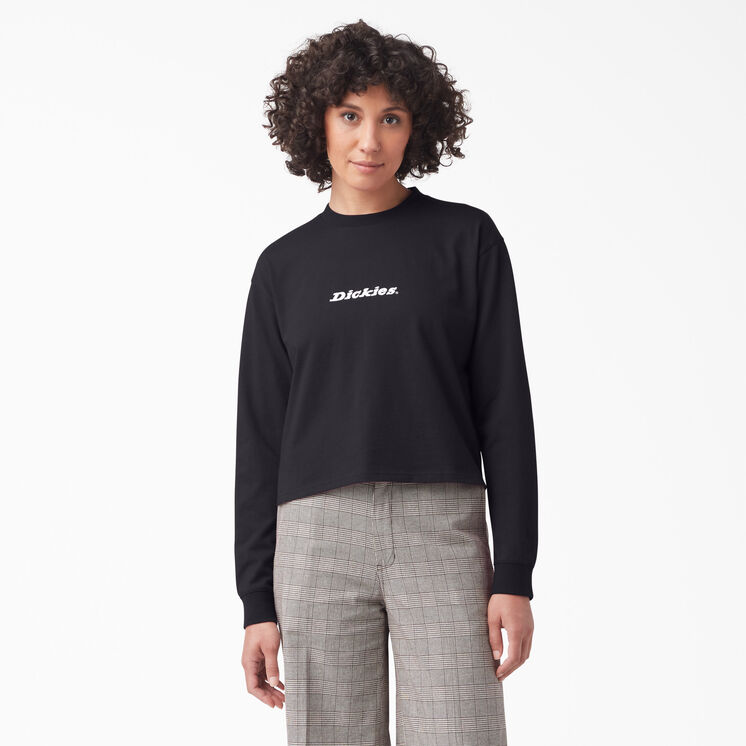 Women&#39;s Script Logo Long Sleeve Cropped T-Shirt - Black &#40;KBK&#41;