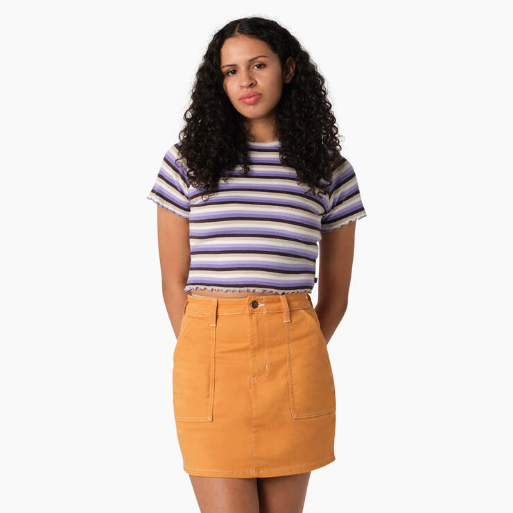 Women's Striped Cropped Baby T-Shirt - Purple Rose Explorer Stripe (PXS) image number 1