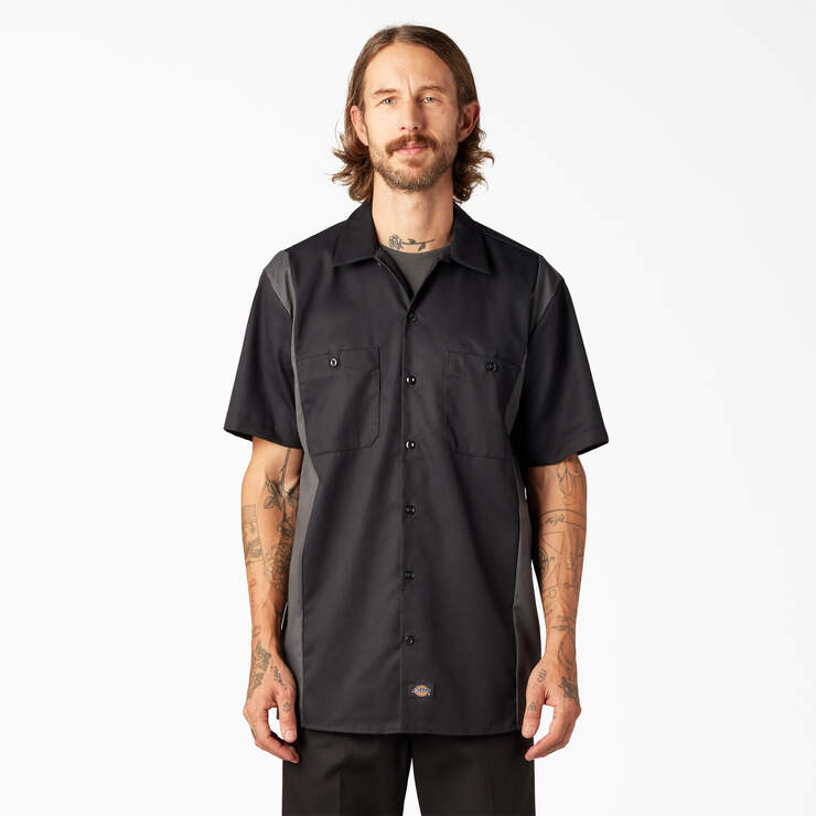 Two-Tone Short Sleeve Work Shirt - Black Dark Gray Tone (BKCH) image number 1