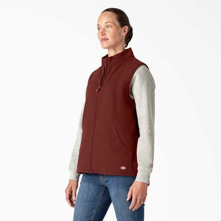 Women's Fleece Lined Duck Canvas Vest - Rinsed Fired Brick (RFR) image number 3
