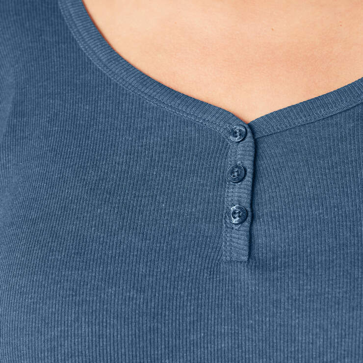 Women's Plus Henley Long Sleeve Shirt - Dark Denim Blue (DMD) image number 5