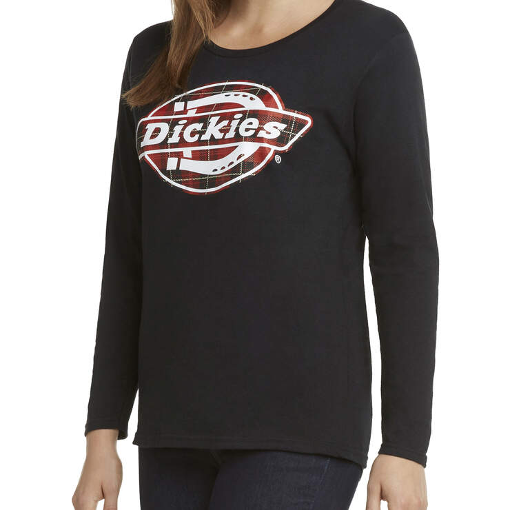Dickies Girl Juniors' Long Sleeve Plaid Logo T-Shirt - Black (BLK) image number 3