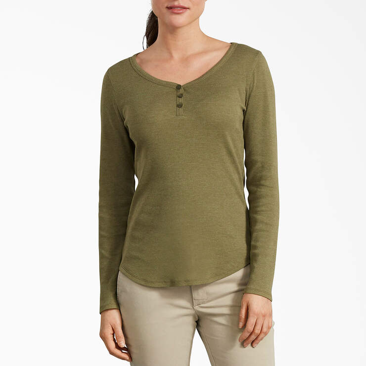 Women's Henley Long Sleeve Shirt - Olive (UOD) image number 1