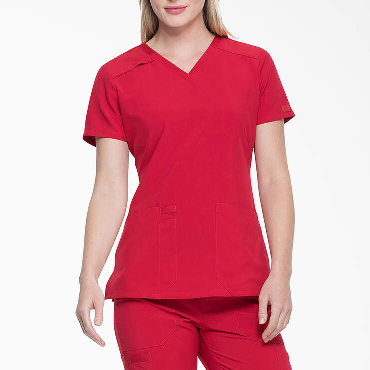 Women's EDS Essentials V-Neck Scrub Top - Red (RD) image number 1