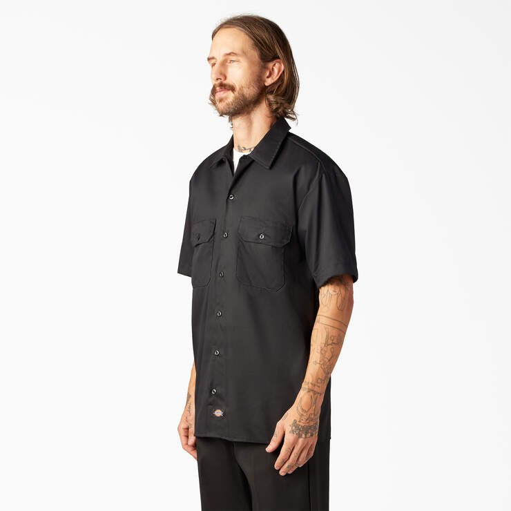 FLEX Relaxed Fit Short Sleeve Work Shirt - Black (BK) image number 3