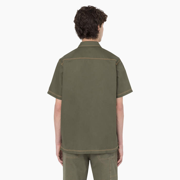 Madras Short Sleeve Work Shirt - Military Green w/Nugget Stitch (MGN) image number 2
