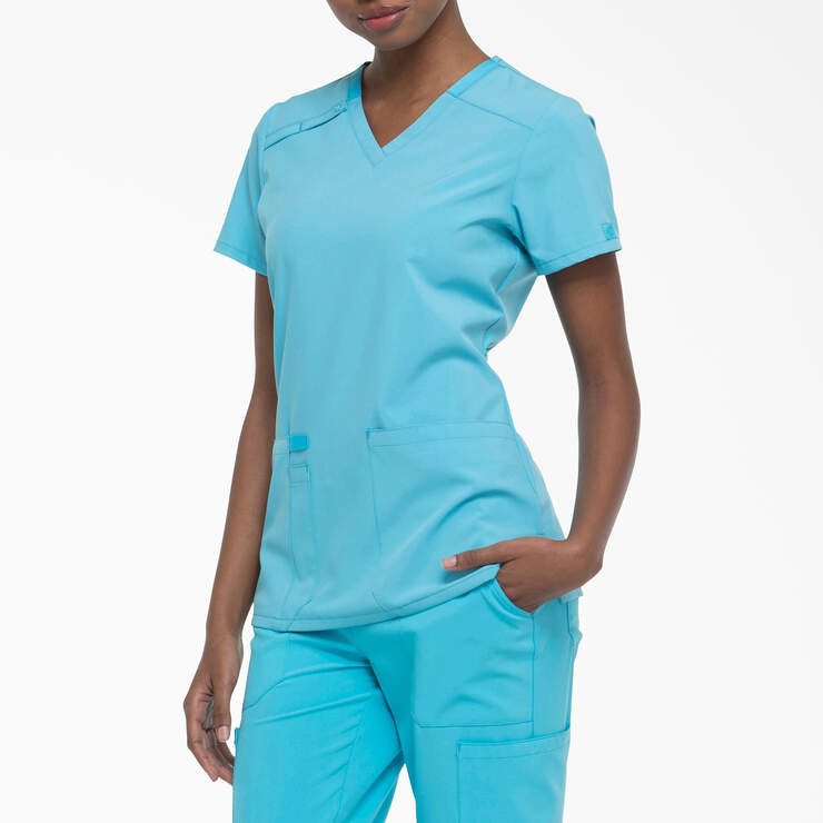 Women's EDS Essentials V-Neck Scrub Top - Turquoise (TQ) image number 3
