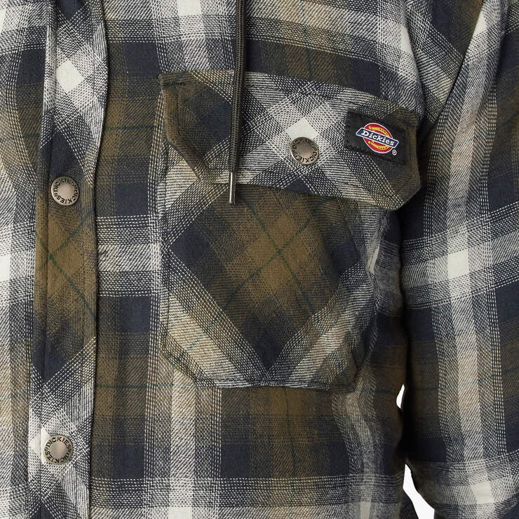 Water Repellent Flannel Hooded Shirt Jacket - Dark Olive/Black Plaid (A2A) image number 6