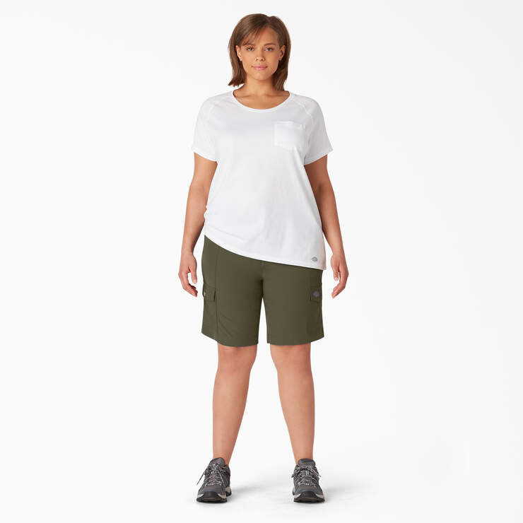 Women's Plus Cooling Slim Fit Cargo Shorts, 10" - Military Green (ML) image number 4