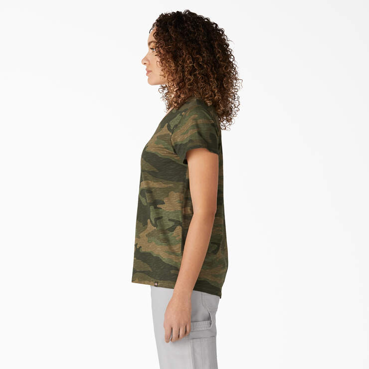 Women's Short Sleeve V-Neck T-Shirt - Light Sage Camo (LSC) image number 3